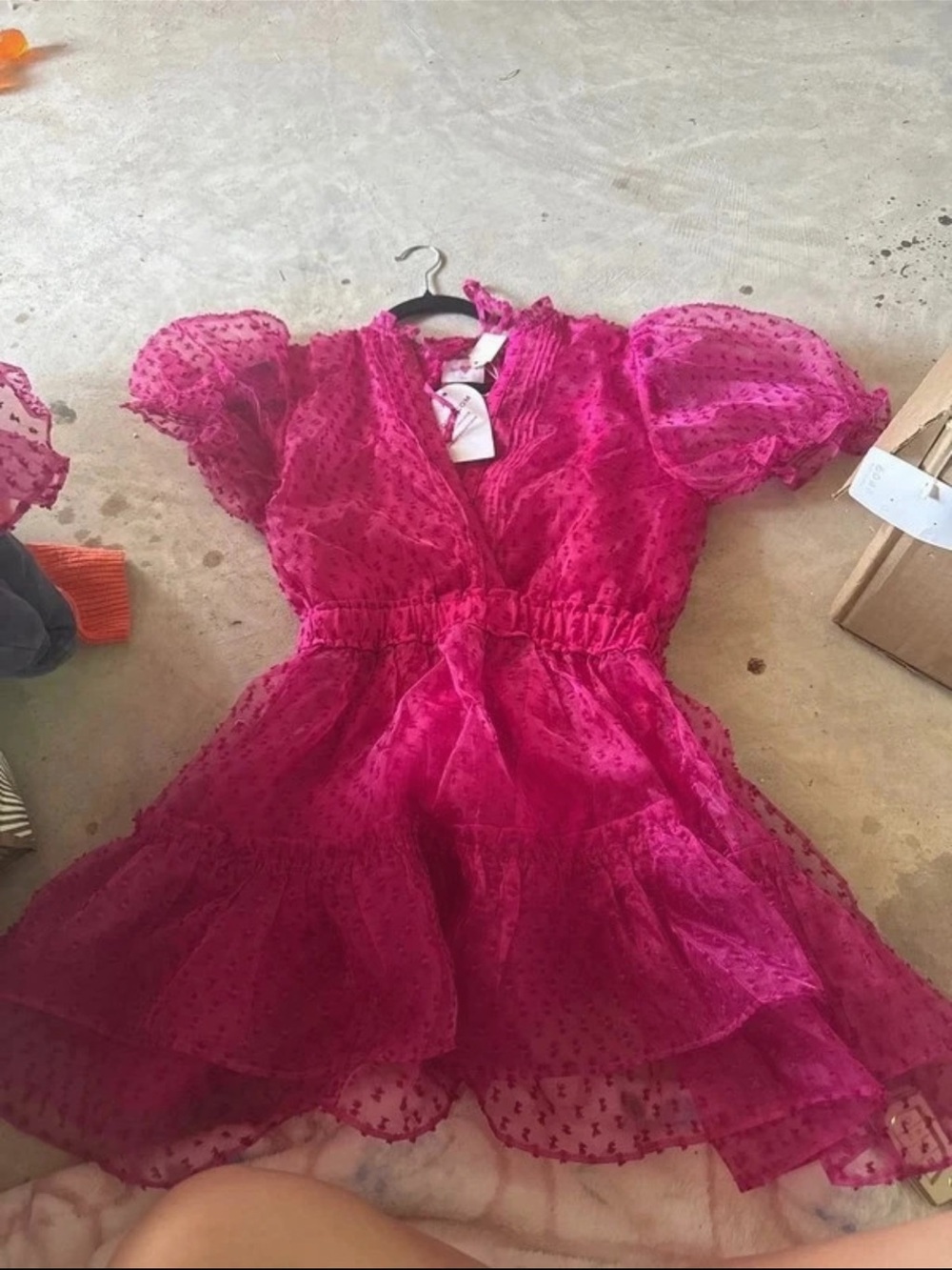 Buddy Love Hot Pink Dot Mesh Tiered Party Dress